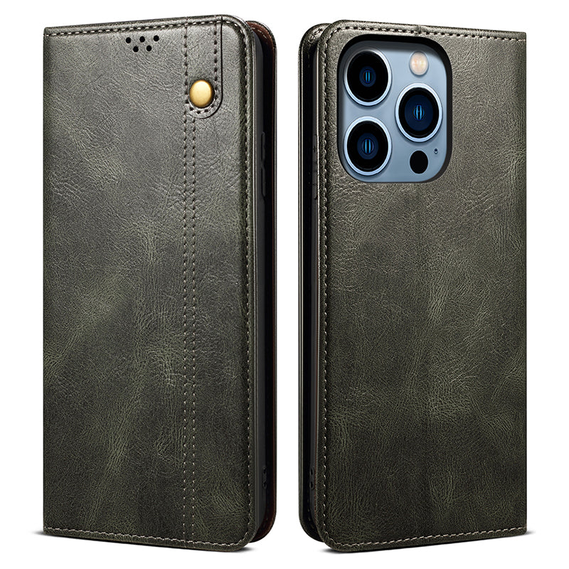 For iPhone 15 Pro Max Waxy Crazy Horse Texture Phone Cover Stand Wallet PU Leather Cell Phone Case For iPhone 15 Pro Max Waxy Crazy Horse Texture Phone Cover Stand Wallet PU Leather Cell Phone Case